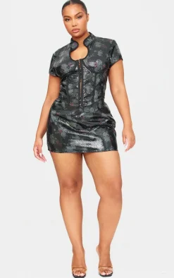PrettyLittleThing Printed Sequin Micro Mini Skirt Black