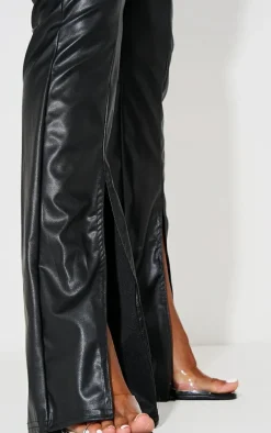Black PU Bandeau Hem Split Jumpsuit