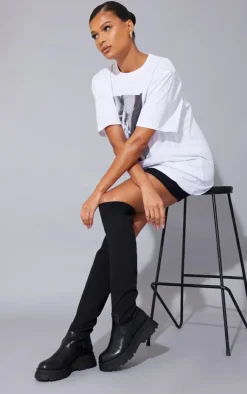 PrettyLittleThing Over The Knee Boots*PU Contrast Knitted Over The Knee Boots