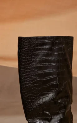PrettyLittleThing Knee High Boots*PU Croc Detail Point Toe Stiletto Heeled Knee Boots