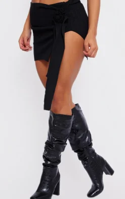 PrettyLittleThing Knee High Boots*Pu Croc Round Toe Ruched Knee High Boots
