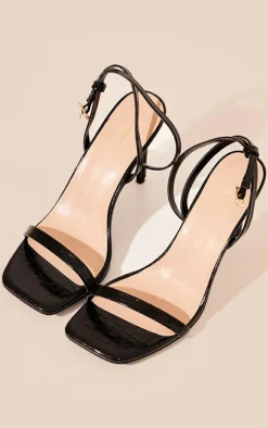 PrettyLittleThing High Heels*Pu Croc Square Toe Barely There Strap High Heeled Sandals