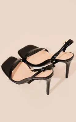 PrettyLittleThing High Heels*Pu Croc Square Toe Barely There Strap High Heeled Sandals