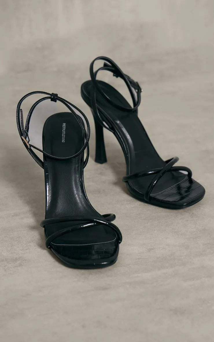 PrettyLittleThing High Heels*PU Croc Square Toe Barely There High Heeled Sandals