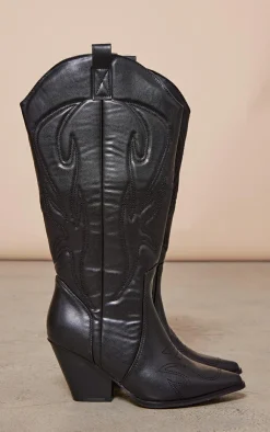 PrettyLittleThing Knee High Boots*Pu Detail Point Toe Knee High Western Boots
