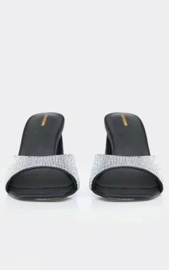 PrettyLittleThing Mules*PU Diamante Block Heeled Mules