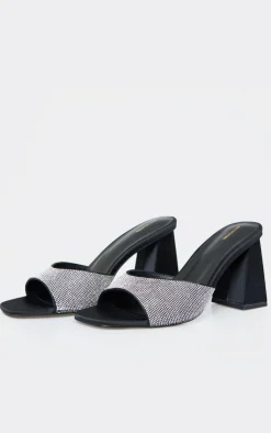PrettyLittleThing Mules*PU Diamante Block Heeled Mules