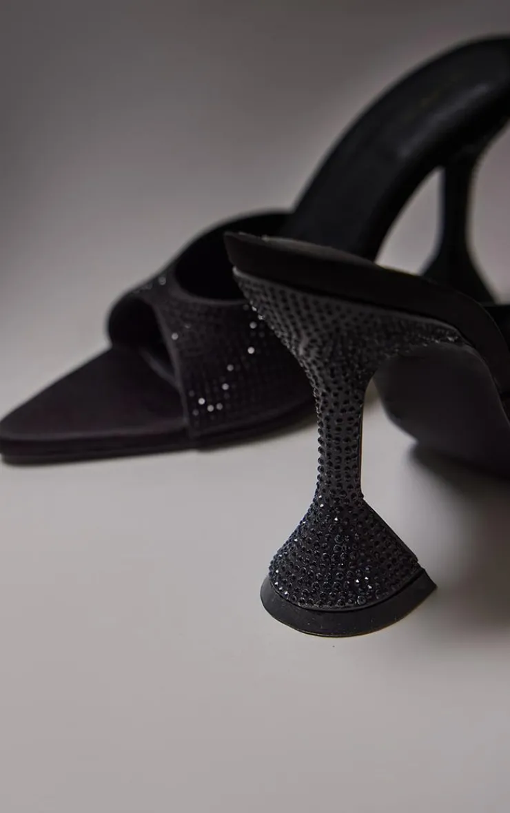 PrettyLittleThing Mules*PU Diamante Point Toe Square Mid Heeled Mules