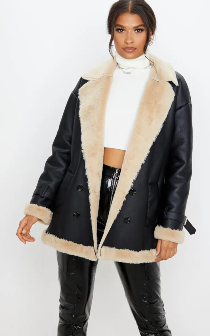 PrettyLittleThing Aviator Jackets*PU Faux Fur Trim Vintage Style Coat