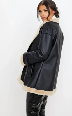 PrettyLittleThing Aviator Jackets*PU Faux Fur Trim Vintage Style Coat