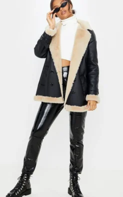 PrettyLittleThing Aviator Jackets*PU Faux Fur Trim Vintage Style Coat
