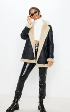PrettyLittleThing Aviator Jackets*PU Faux Fur Trim Vintage Style Coat