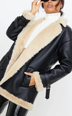 PrettyLittleThing Aviator Jackets*PU Faux Fur Trim Vintage Style Coat