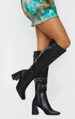 PrettyLittleThing High Heels*PU Flare Block Heel Square Toe Knee High Boots