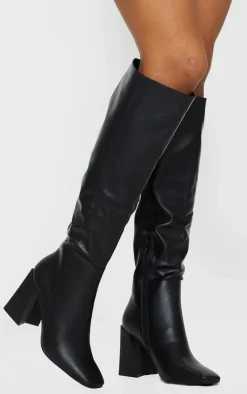 PrettyLittleThing High Heels*PU Flare Block Heel Square Toe Knee High Boots