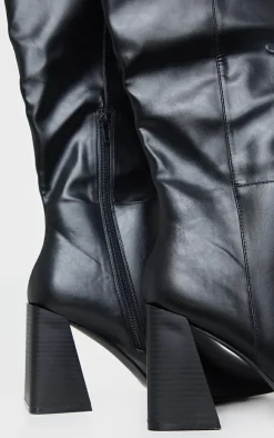 PrettyLittleThing High Heels*PU Flare Block Heel Square Toe Knee High Boots