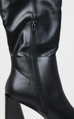 PrettyLittleThing High Heels*PU Flare Block Heel Square Toe Knee High Boots