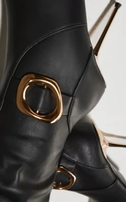 PrettyLittleThing Over The Knee Boots*PU Gold Buckle Point Toe High Stiletto Over The Knee Boots