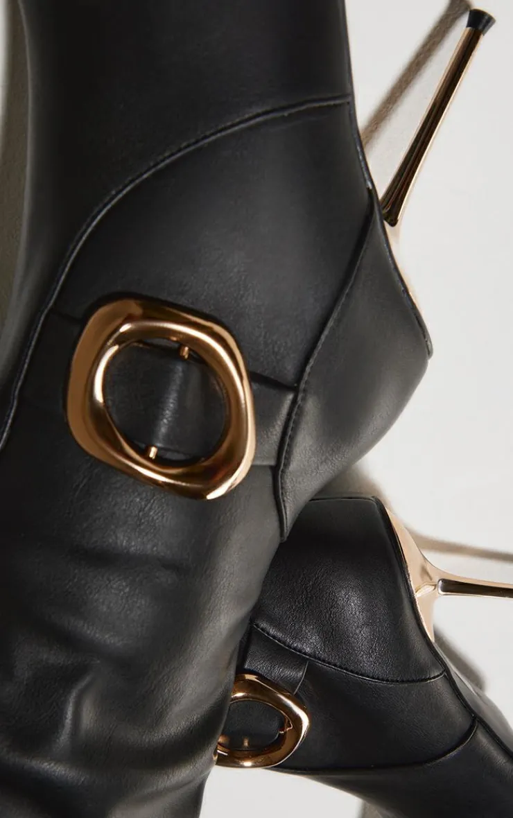 PrettyLittleThing Over The Knee Boots*PU Gold Buckle Point Toe High Stiletto Over The Knee Boots