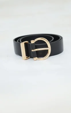 PrettyLittleThing Black Belts*PU Gold Horseshoe Buckle Belt