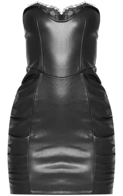 PU Lace Trim Detail Bandeau Bodycon Dress-PrettyLittleThing Online