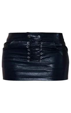 PU Lace Up Front Low Rise Micro Mini Skirt-PrettyLittleThing Hot