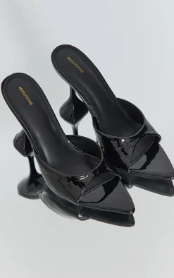 PrettyLittleThing Mules*Pu Patent Pointed Toe Square Mid Heeled Mules