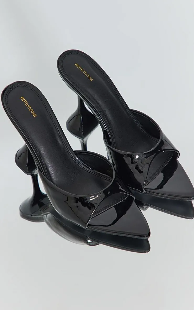 PrettyLittleThing Mules*Pu Patent Pointed Toe Square Mid Heeled Mules