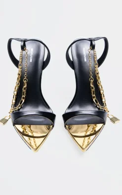 PrettyLittleThing High Heels*Pu Point Toe Chain Lock Strap Heeled Sandals