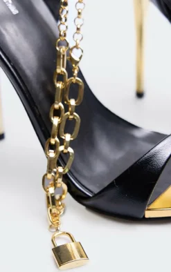 PrettyLittleThing High Heels*Pu Point Toe Chain Lock Strap Heeled Sandals