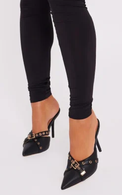 PrettyLittleThing Mules*PU Point Toe Eyelet Heeled Mules