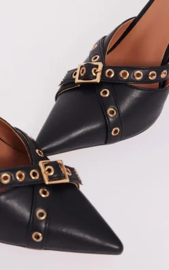 PrettyLittleThing Mules*PU Point Toe Eyelet Heeled Mules