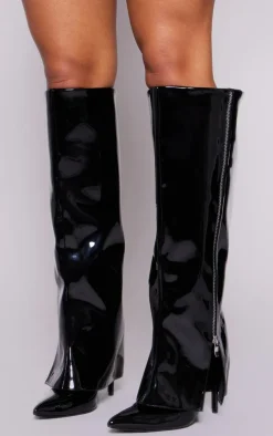 PrettyLittleThing High Heels*PU Point Toe Fold Over Stiletto Heel Knee High Boots