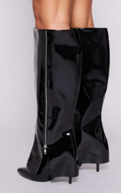 PrettyLittleThing High Heels*PU Point Toe Fold Over Stiletto Heel Knee High Boots