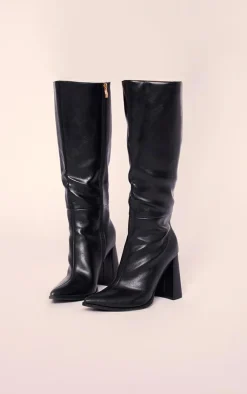 PrettyLittleThing High Heels*PU Point Toe Knee High Block Heeled Boots