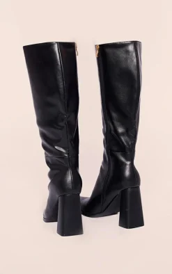 PrettyLittleThing High Heels*PU Point Toe Knee High Block Heeled Boots