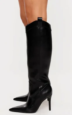 PrettyLittleThing Knee High Boots*PU Point Toe Knee High Western Stiletto Boots