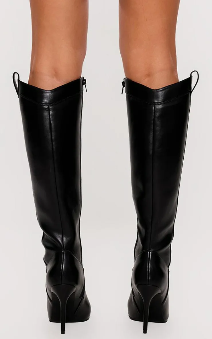 PrettyLittleThing Knee High Boots*PU Point Toe Knee High Western Stiletto Boots