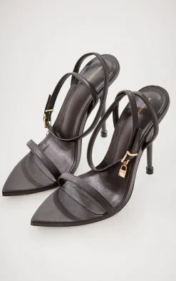 PrettyLittleThing High Heels*Pu Point Toe Lock Charm Heeled Sandals