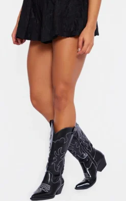 PrettyLittleThing Low Heels*Pu Point Toe Low Block Heel Stitched Western Boots