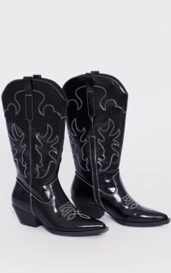 PrettyLittleThing Low Heels*Pu Point Toe Low Block Heel Stitched Western Boots