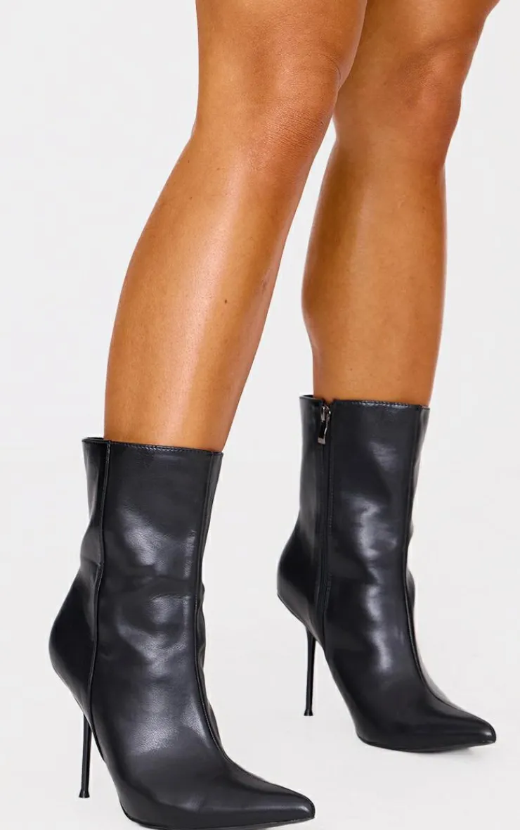 PrettyLittleThing Mid Heels*Pu Point Toe Mid Heeled Ankle Boots