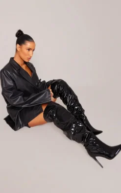 PrettyLittleThing High Heels*PU Point Toe Ruched Over The Knee High Heeled Boots