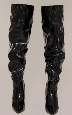 PrettyLittleThing High Heels*PU Point Toe Ruched Over The Knee High Heeled Boots