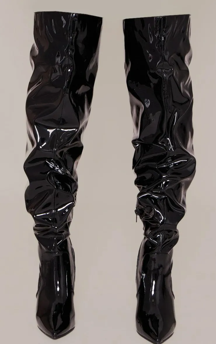 PrettyLittleThing High Heels*PU Point Toe Ruched Over The Knee High Heeled Boots