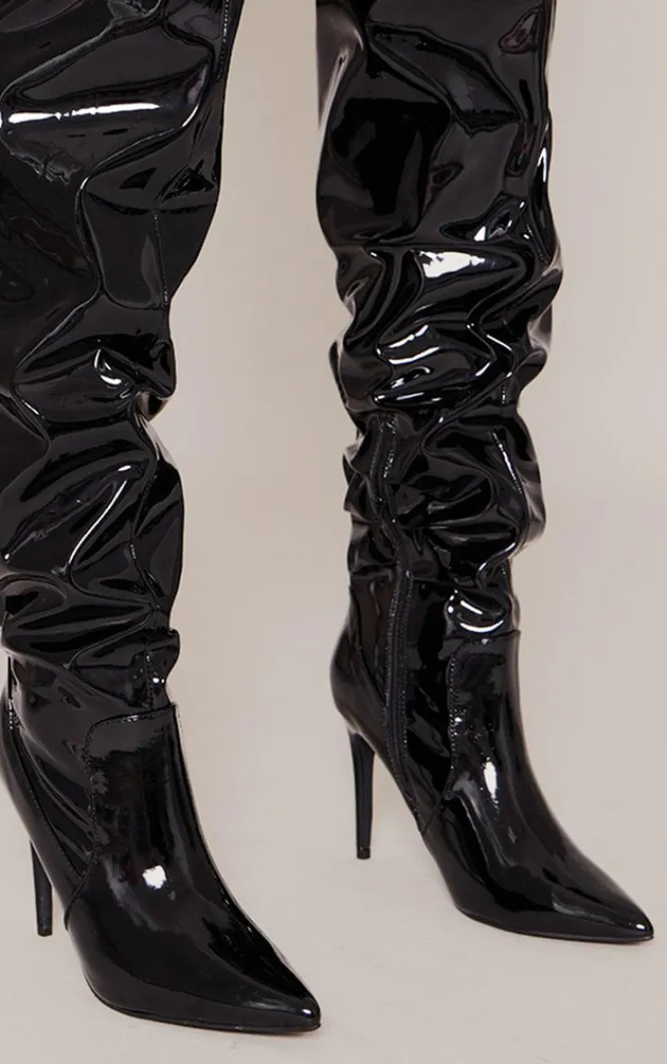 PrettyLittleThing High Heels*PU Point Toe Ruched Over The Knee High Heeled Boots