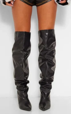 PrettyLittleThing High Heels*PU Point Toe Ruched Knee High Stiletto Heeled Boots