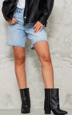 PrettyLittleThing Heeled Boots*PU Point Toe Studded Fold Over Block Heel Ankle Boots