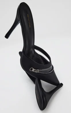 PrettyLittleThing Mules*Pu Point Toe Zip Vinyl Detail High Stiletto Heeled Mules