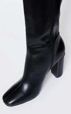 PrettyLittleThing Block Heels*PU Round Block Heel Knee High Boots
